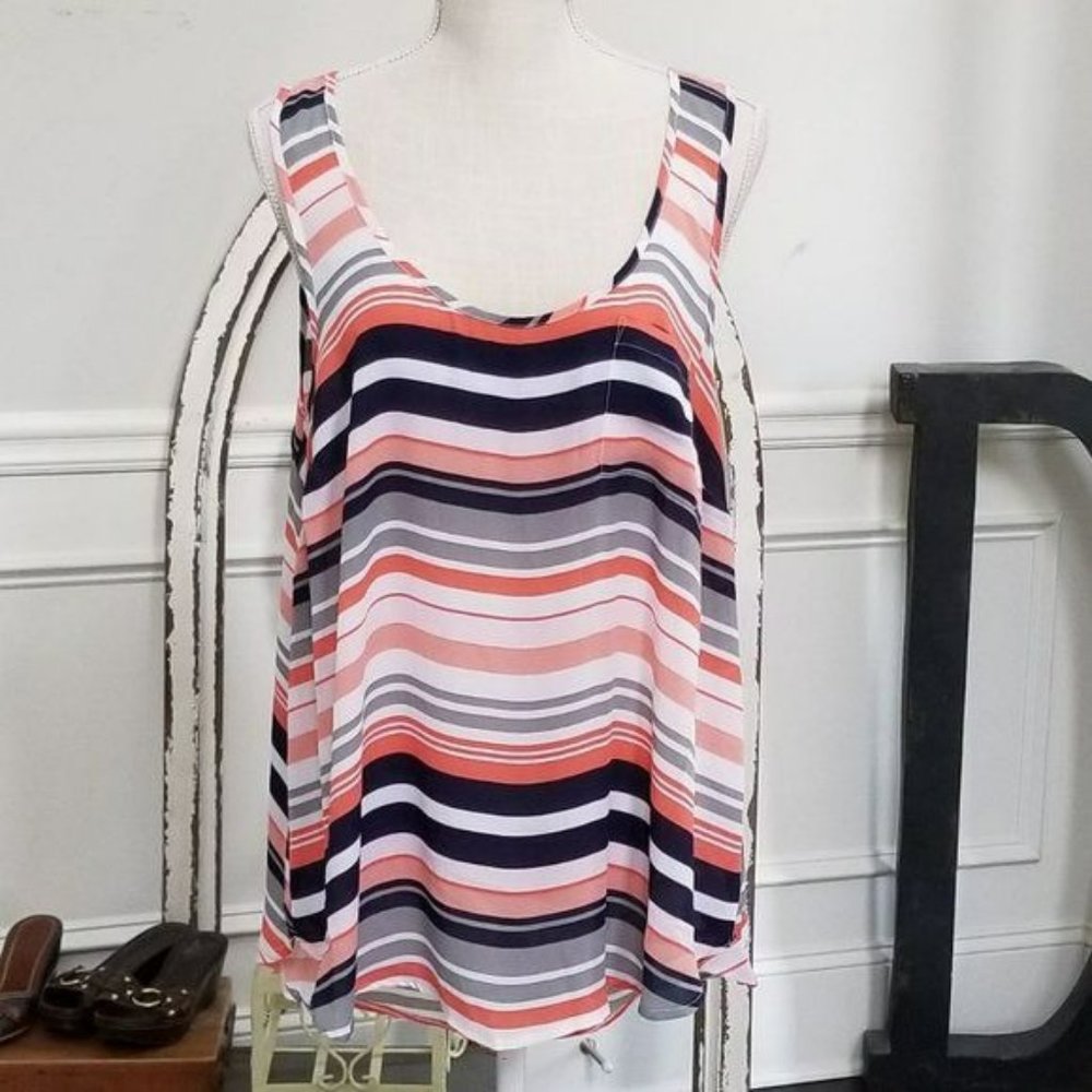 Torrid Striped Tank-White, Coral and Navy Size 1X